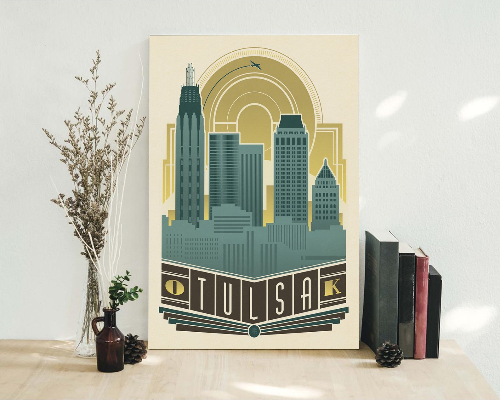 Tulsa OK Travel Poster Tulsa Deco Skyline Vintage Print Etsy