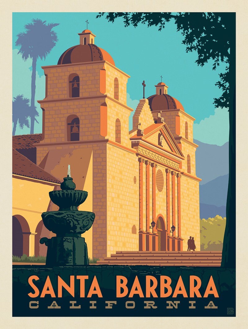 Santa Barbara Vintage Travel Poster CA California Art Print Etsy