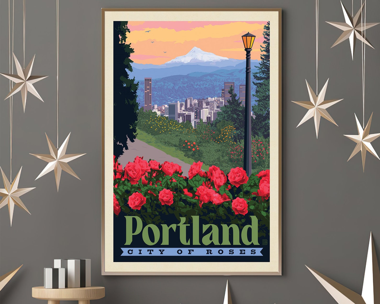 Portland Oregon Travel Poster City Of Roses USA vintage Art  Etsy