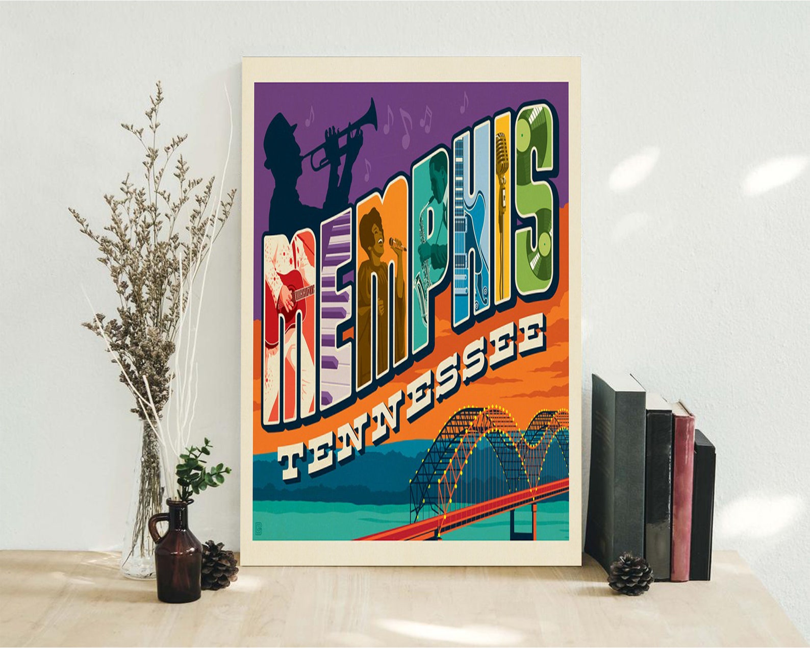 Memphis TN Poster Memphis Picture Letters Retro Colors Print Etsy