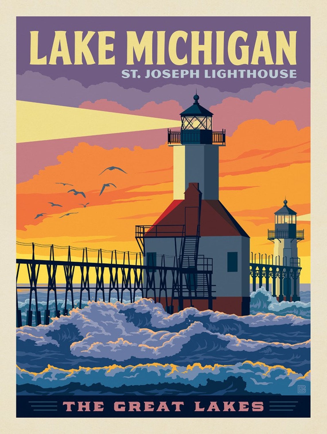 St.Joseph Lighthouse Poster Michigan Great Lakes Art Print Etsy