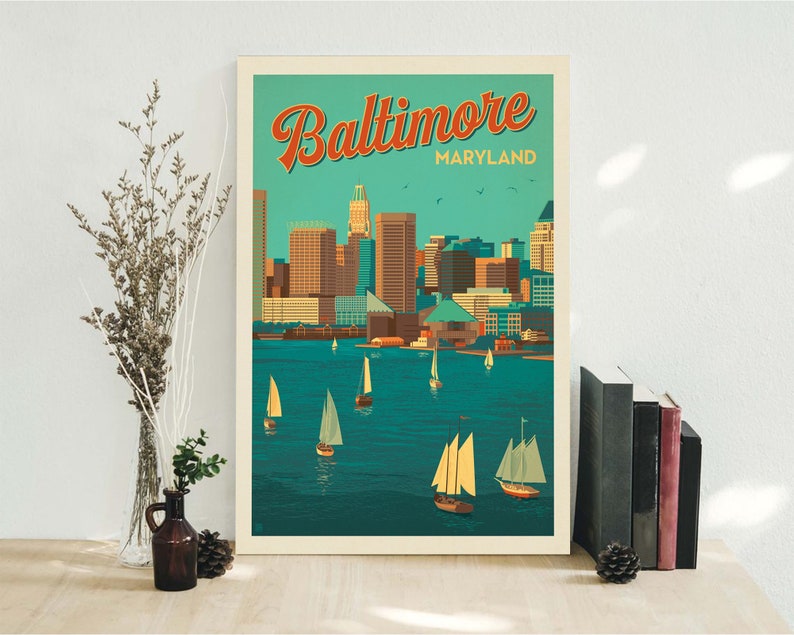 Baltimore Maryland Art Poster Harbor View Vintage Print Etsy