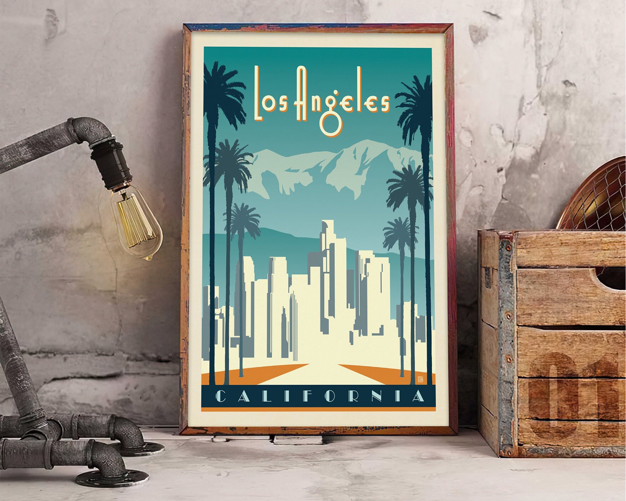 Los Angeles Skyline Poster Vintage California Retro Travel Etsy