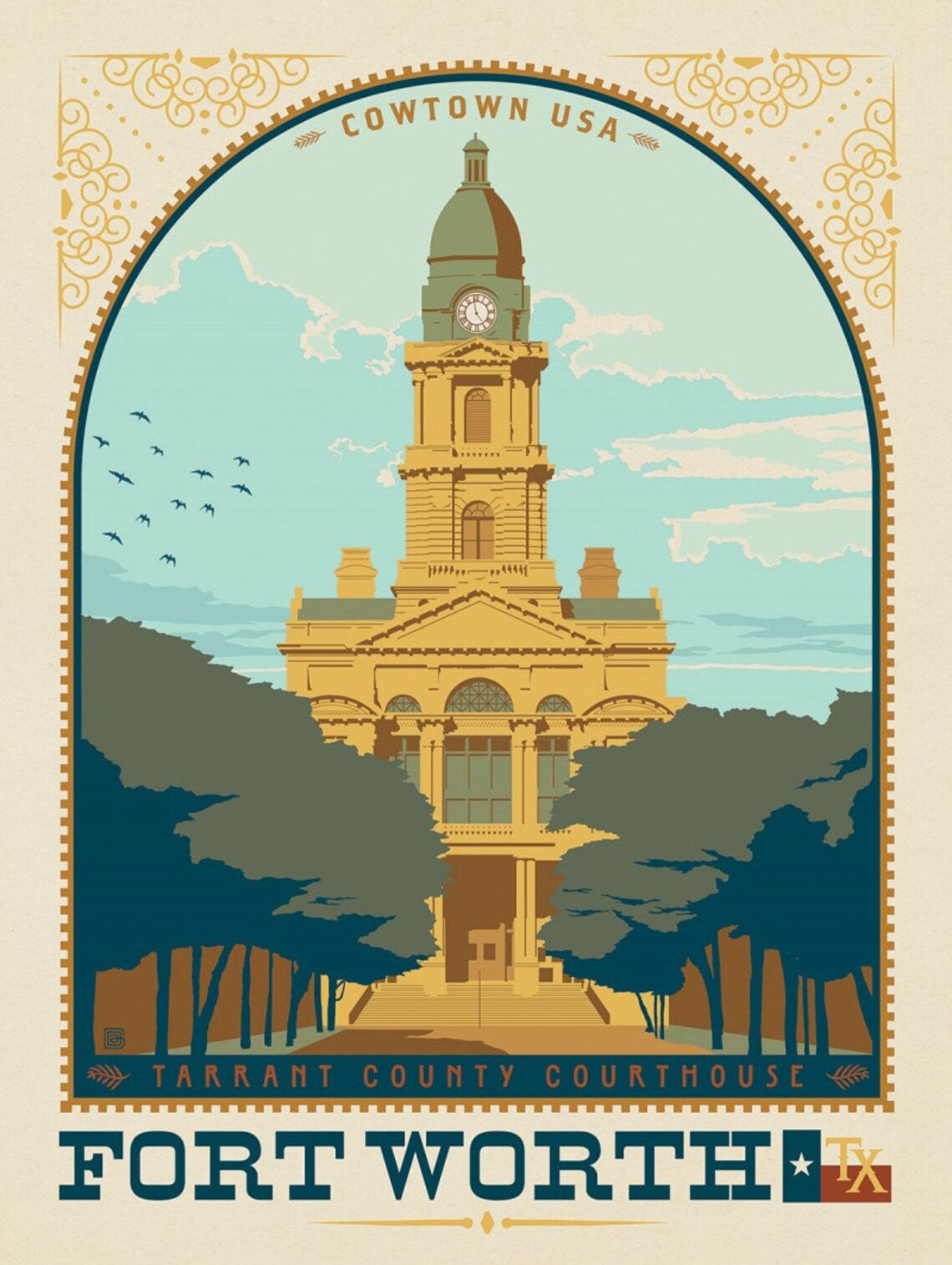 Fort Worth Texas Travel Poster Cowtown USA Vintage Print Etsy