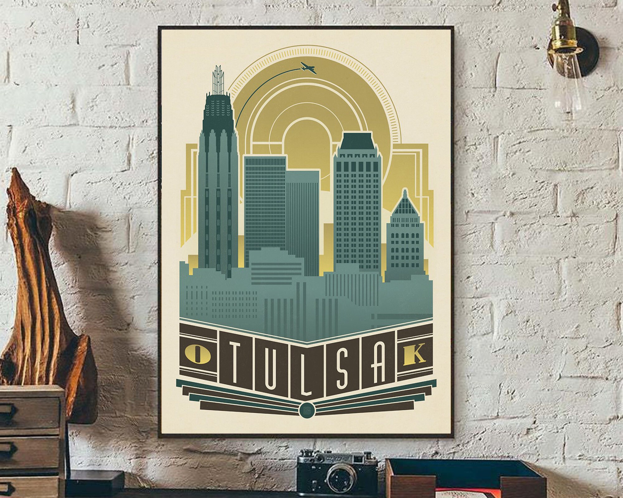 Tulsa OK Travel Poster Tulsa Deco Skyline Vintage Print Etsy