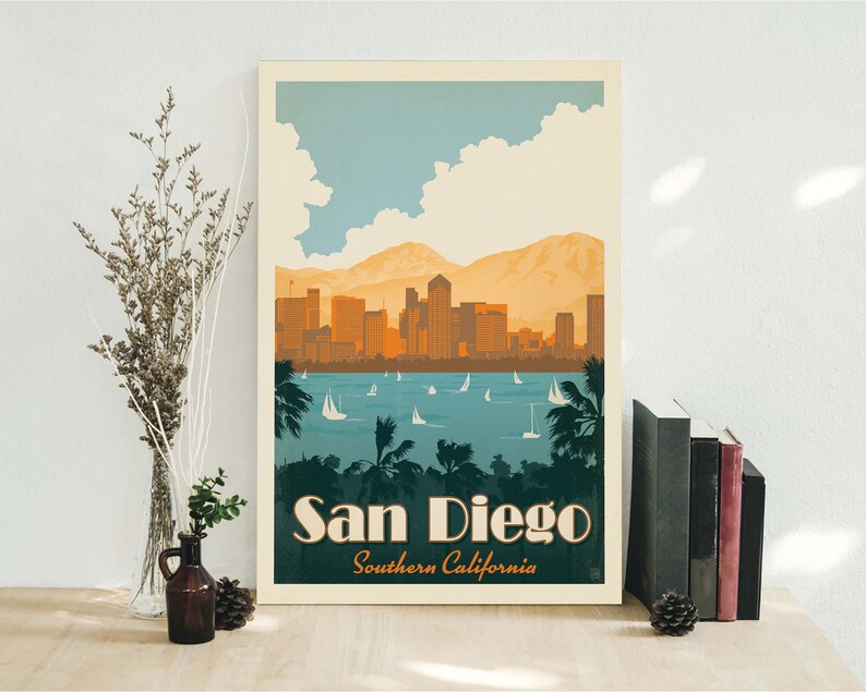 San Diego City Travel Poster Southern California Vintage | Etsy