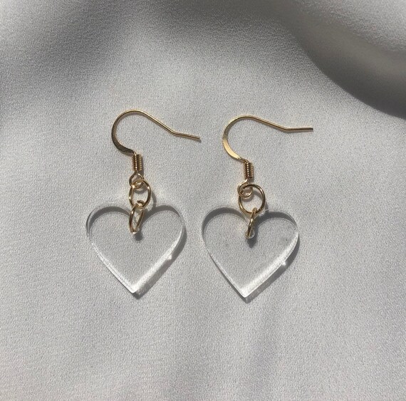 Clear heart earrings discount
