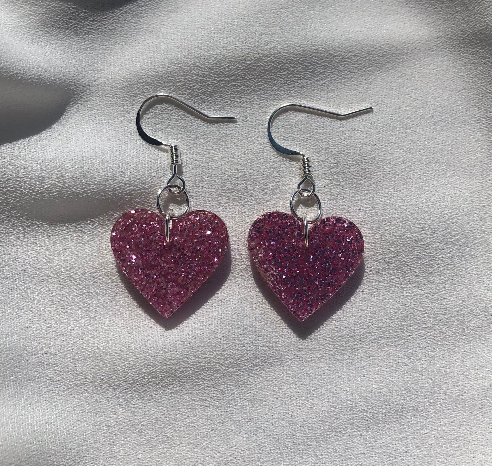 Heart Acrylic Earrings, Pink Acrylic Earrings, Ear Wire Heart Earrings