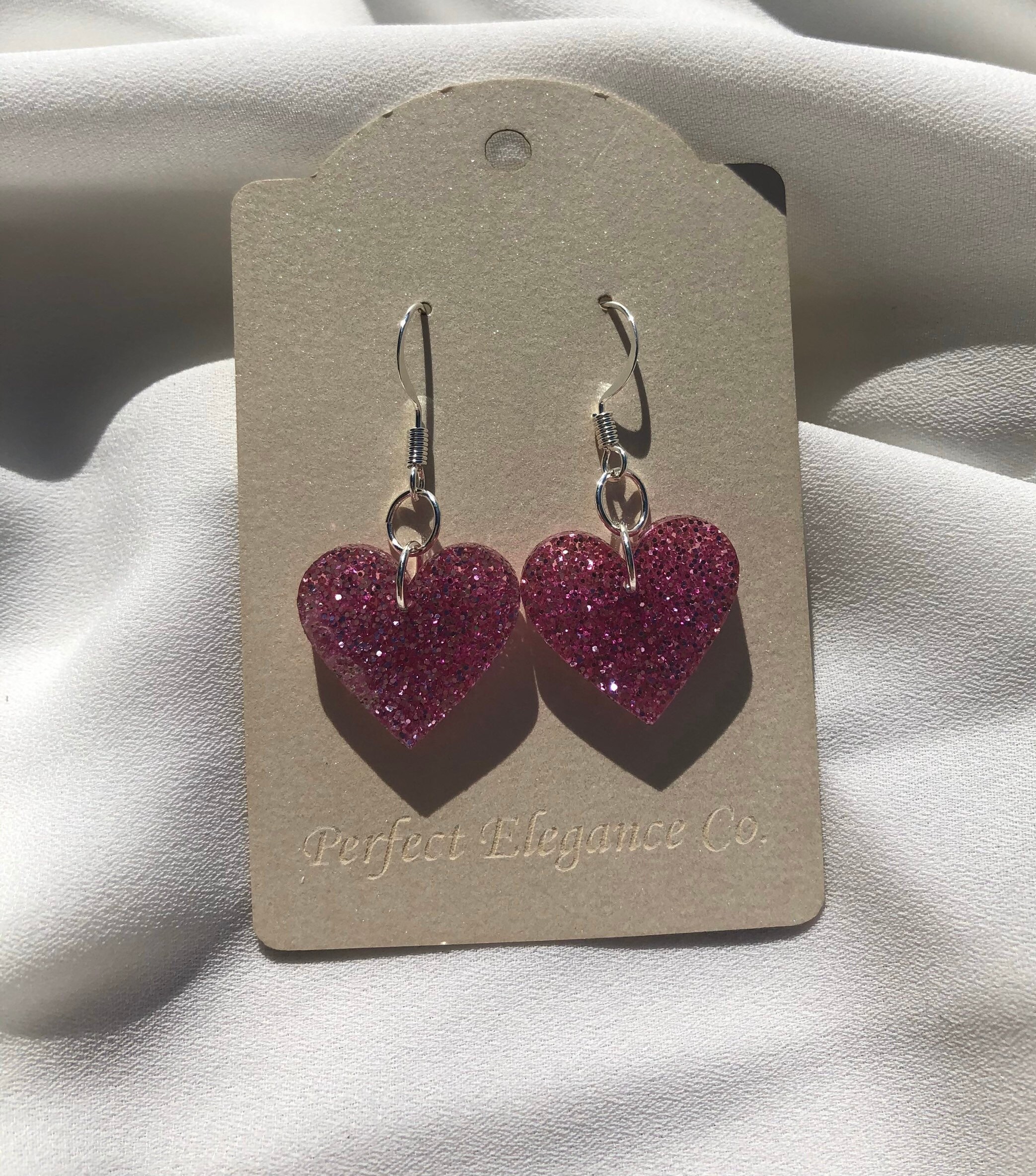 Heart Acrylic Earrings, Pink Acrylic Earrings, Ear Wire Heart Earrings