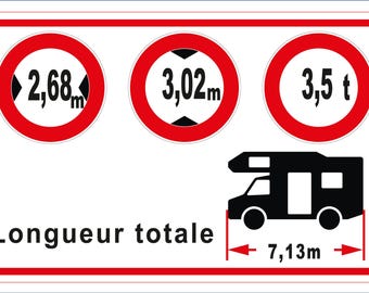 Autocollant personnalisé pour camping-car langue française largeur-hauteur-poids | 95 x 60 mm