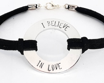 I Believe in Love Washer Bracelet - Hand Stamped