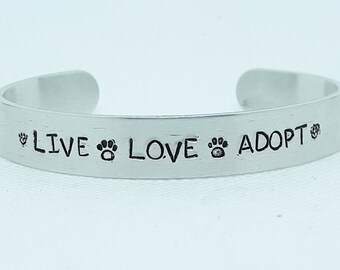 Live Love Adopt Paw Print Medium Cuff Bracelet