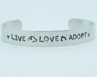 Live Love Adopt Cat & Dog Medium Cuff Bracelet