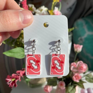 Wholesome Memes Reverse Uno Card Earrings Pink / Valentines 