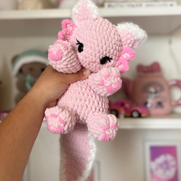 Crochet Axolotl Cat Snuggler Plushie – Handmade Amigurumi Plush, Cute Kawaii Plush Toy