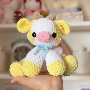 Strawberry cow plushie, crochet cow, velvet cow, milk cow plush, amigurumi cow, custom cow plushie, stuffed cow plush, chubby milky cow