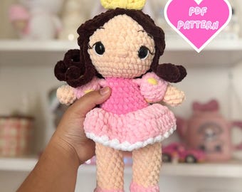 Patrón de princesa manzana a crochet, patrón de muñeca princesa, patrón de crochet princesa manzana, patrón de princesa amigurumi, patrón de cuento de hadas a crochet