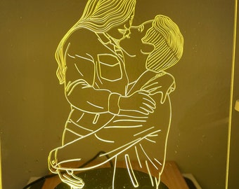 Custom LED Light, Personalized 3D Photo Lamp, Custom Line Art Photo Lamp, 3D led lights, Engraved Portrait, 3D Portrait, LED Photo, LED Lamp