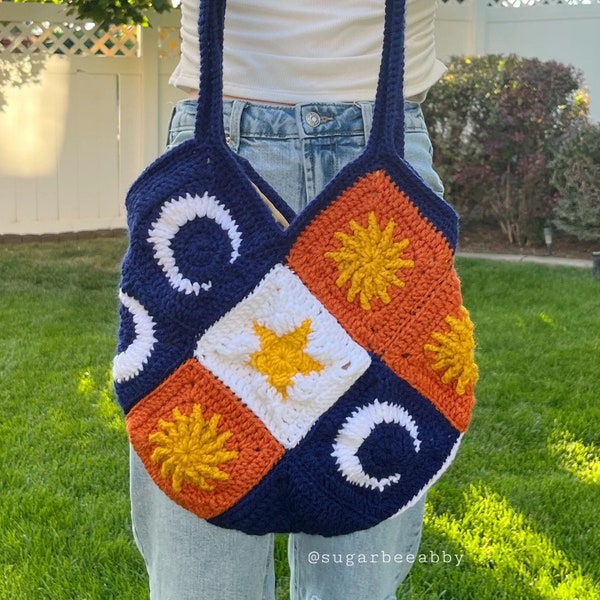 Celestial Shoulder Bag! Handmade Bag, Crochet Bag, Granny Square Bag, Shoulder Bag, Star Bag, OOAK Bag, Moon Bag, Zodiac Bag, Crocheted Bag.
