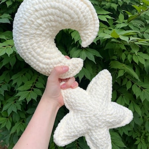 Star and Moon Pillow Set! Star Decor, Moon Decor, Handmade Pillow, Celestial, Home Decor, Crochet Pillow, Crochet Plush, Space Toy, Space.