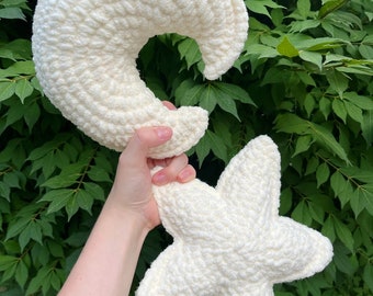 Crochet Star and Moon Pillow Set: Handmade Celestial Decor