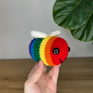 Crochet Pride Bee Plush: Gay Pride Flag Colors