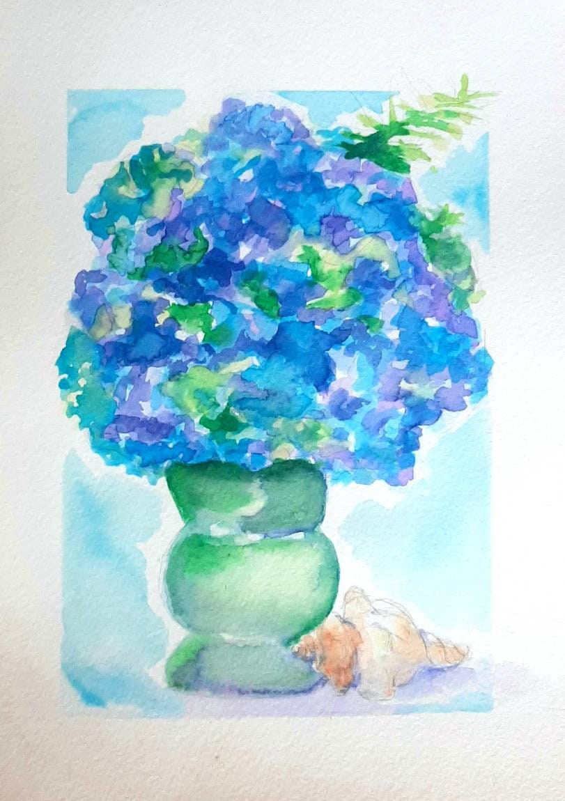 『Happy Rain & Hydrangeas.*』シーグラスアート Happy Rain & Hydrangeas.*』シーグラスアート シーグラスアート