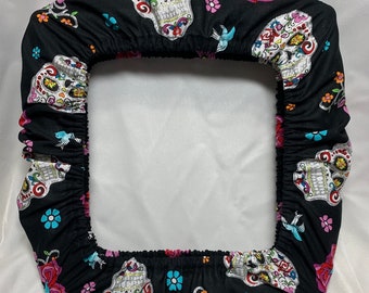 Black Sugar Skull fabric grime guard. HALLOWEEN