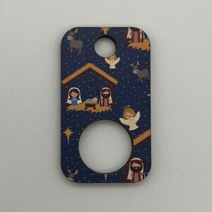 Nativity manger scene rectangular MDF thread drops. Double sided imagery