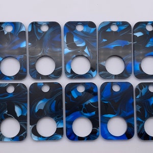 Rectangular Dark blue, white & black swirl acrylic thread drops