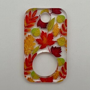 Limited edition Rectangular fall leaves print on clear acrylic thread drops. A Crossed In Stitches exclusive.