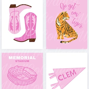 Pink Clemson University Wall Print Digital Downloads, Pack of 6