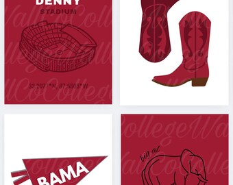 University of Alabama Wall Print Digital Downloads, Pack of 6