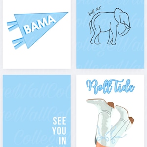 Blue University of Alabama Wall Print Digital Downloads, Pack of 6