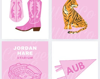 Pink Auburn Wall Print Digital Downloads, Set of 6