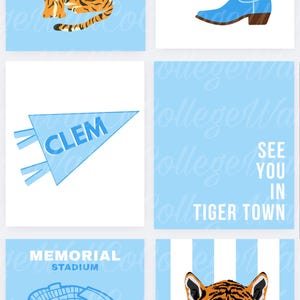 Blue Clemson Wall Print Digital Downloads, Pack of 6