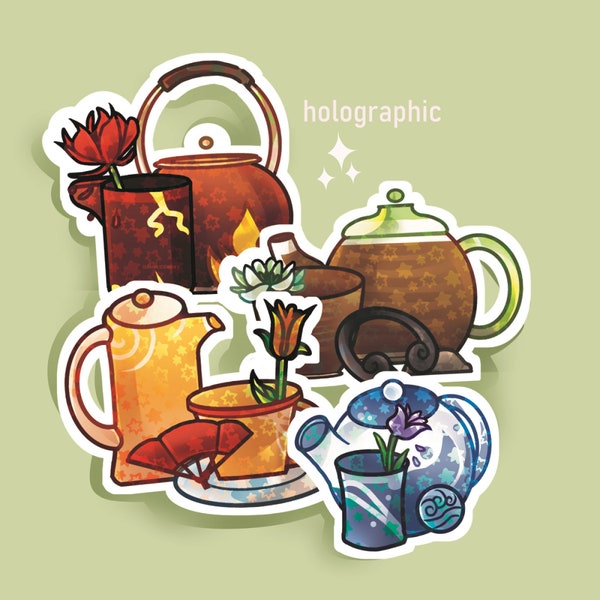 Holographic Avatar : The Last Airbender Inspired Tea Set Stickers | Glossy, Holographic Stars, Non-Waterproof Stickers | ATLA