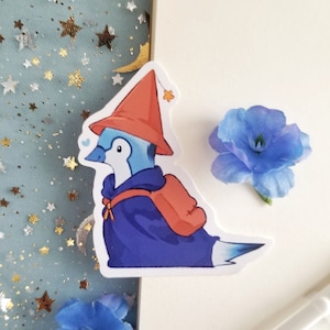 Bluejay Mage Vinyl Waterproof Sticker | RPG Fantasy Original Character, Animal DnD Wizard Sticker, Magical Animal Art, Laptop Water Bottles