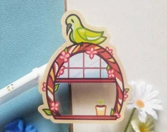 Clear Glossy Vinyl Cottagecore Window Sticker | Cute Birds, Aesthetic, Spring, Waterproof, Journaling Sticker, Bujo Sticker, Cottage Core