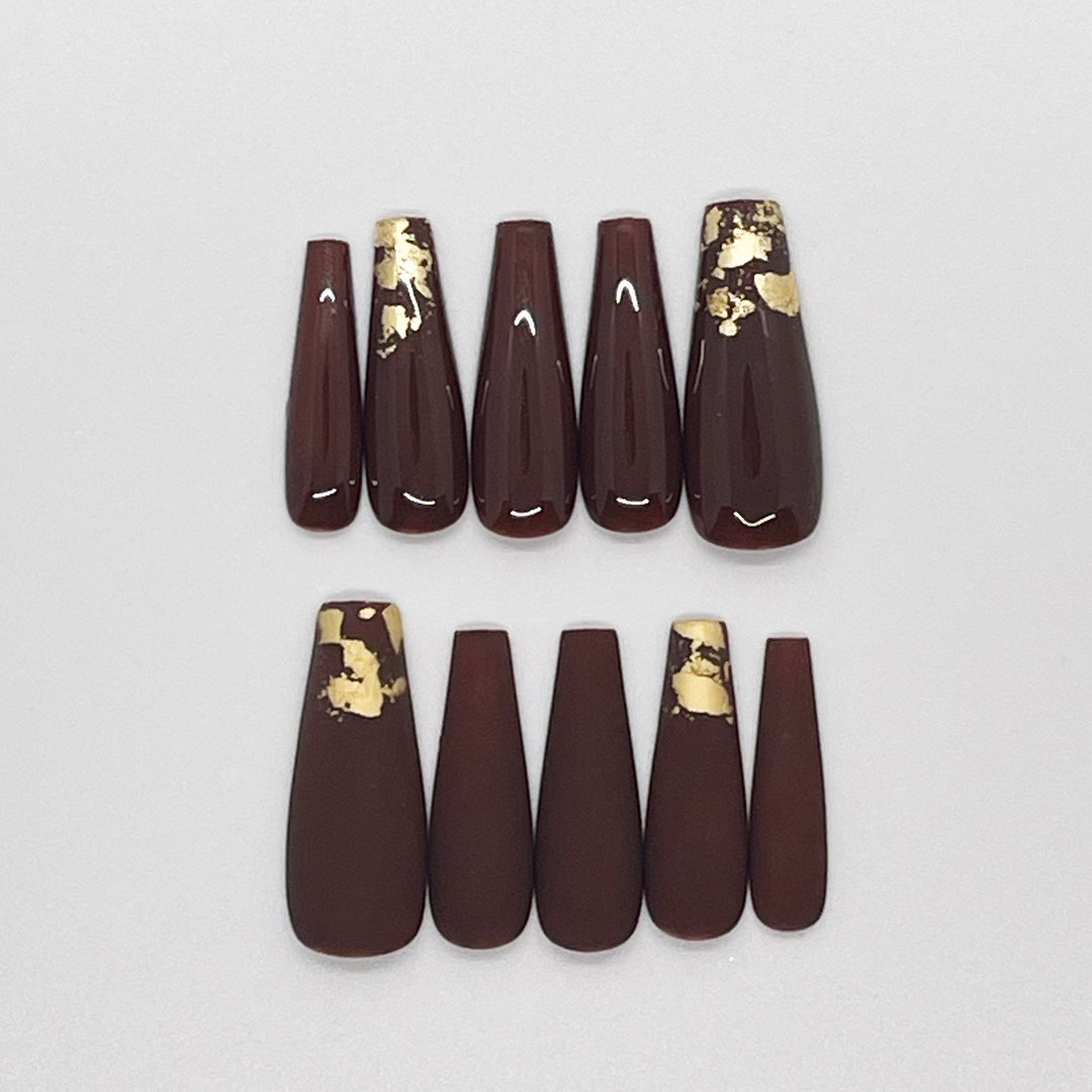 Dark Chocolate Press on Nail Set Prep Kit Coffin Shape - Etsy