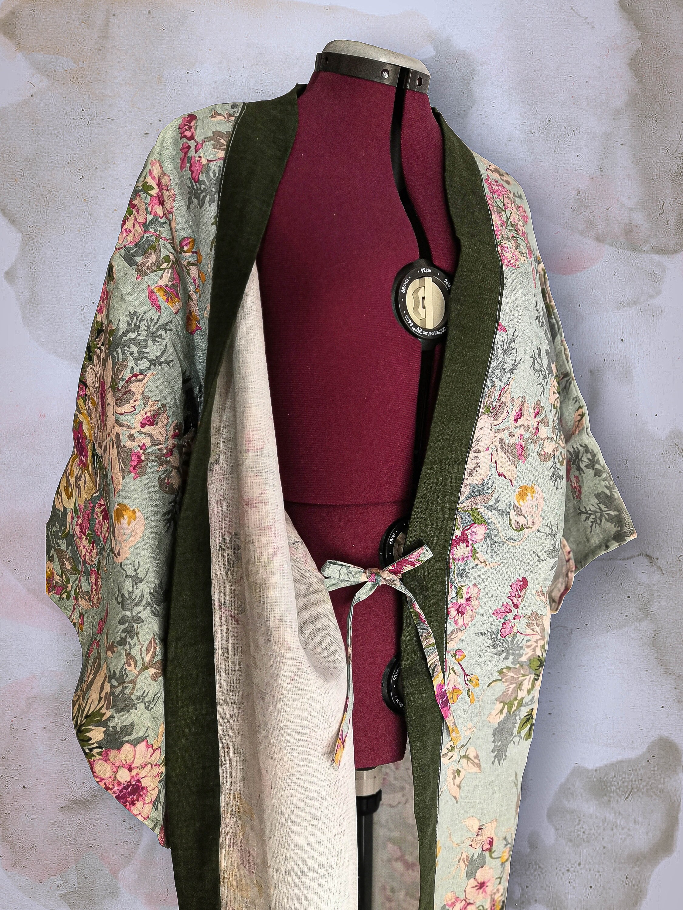 Vestido Kimono Unisex con Cinturón Obi / Bata / Estilo Floral Boho ...