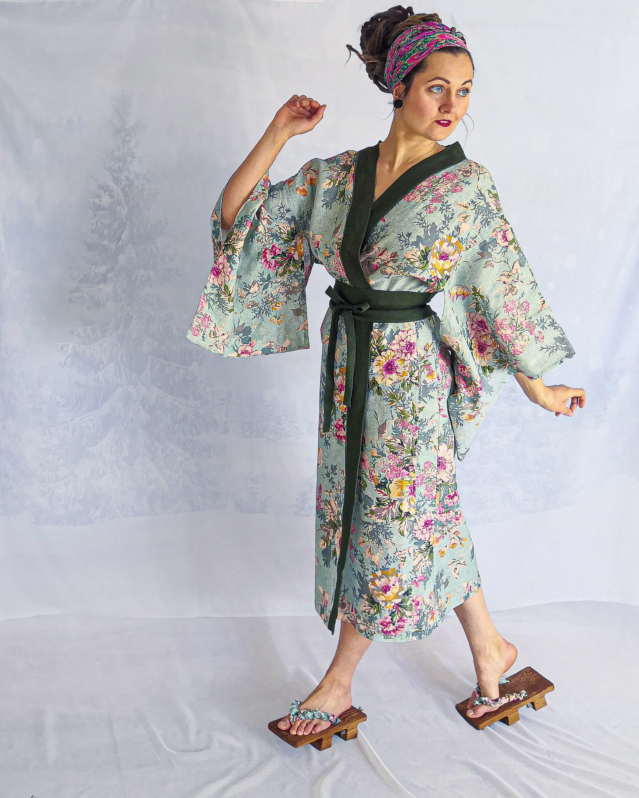 Vestido Kimono Unisex con Cinturón Obi / Bata / Estilo Floral Boho ...