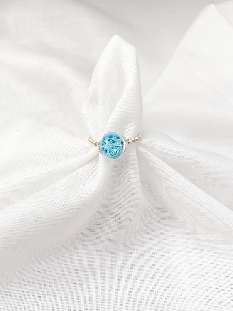 custom ring blue pearl ring star ring pearl ring silver star ring Silver wire wrap rings glass ring aesthetic ring blue ring