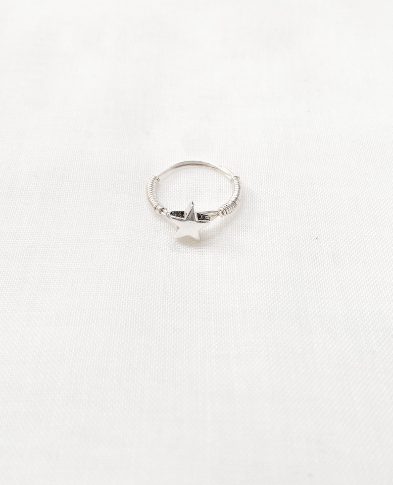 custom ring blue pearl ring star ring pearl ring silver star ring Silver wire wrap rings glass ring aesthetic ring blue ring