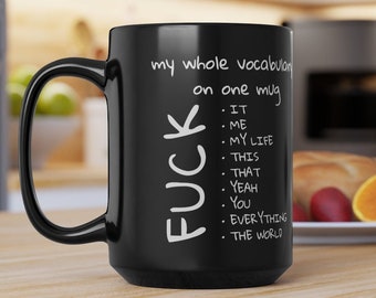 15 oz black ceramic mug, One Mug Vocabulary, Funny Adult Mug, Vulgar Adult Gifts, coffee mug, mugs for men