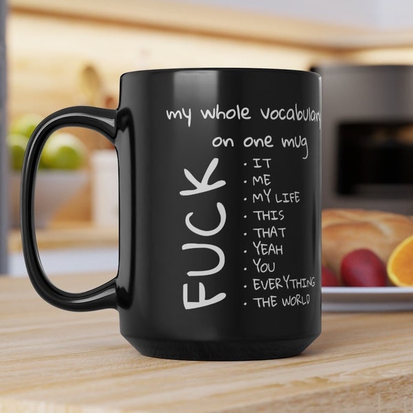 15 oz black ceramic mug, One Mug Vocabulary, Funny Adult Mug, Vulgar Adult Gifts, coffee mug, mugs for men