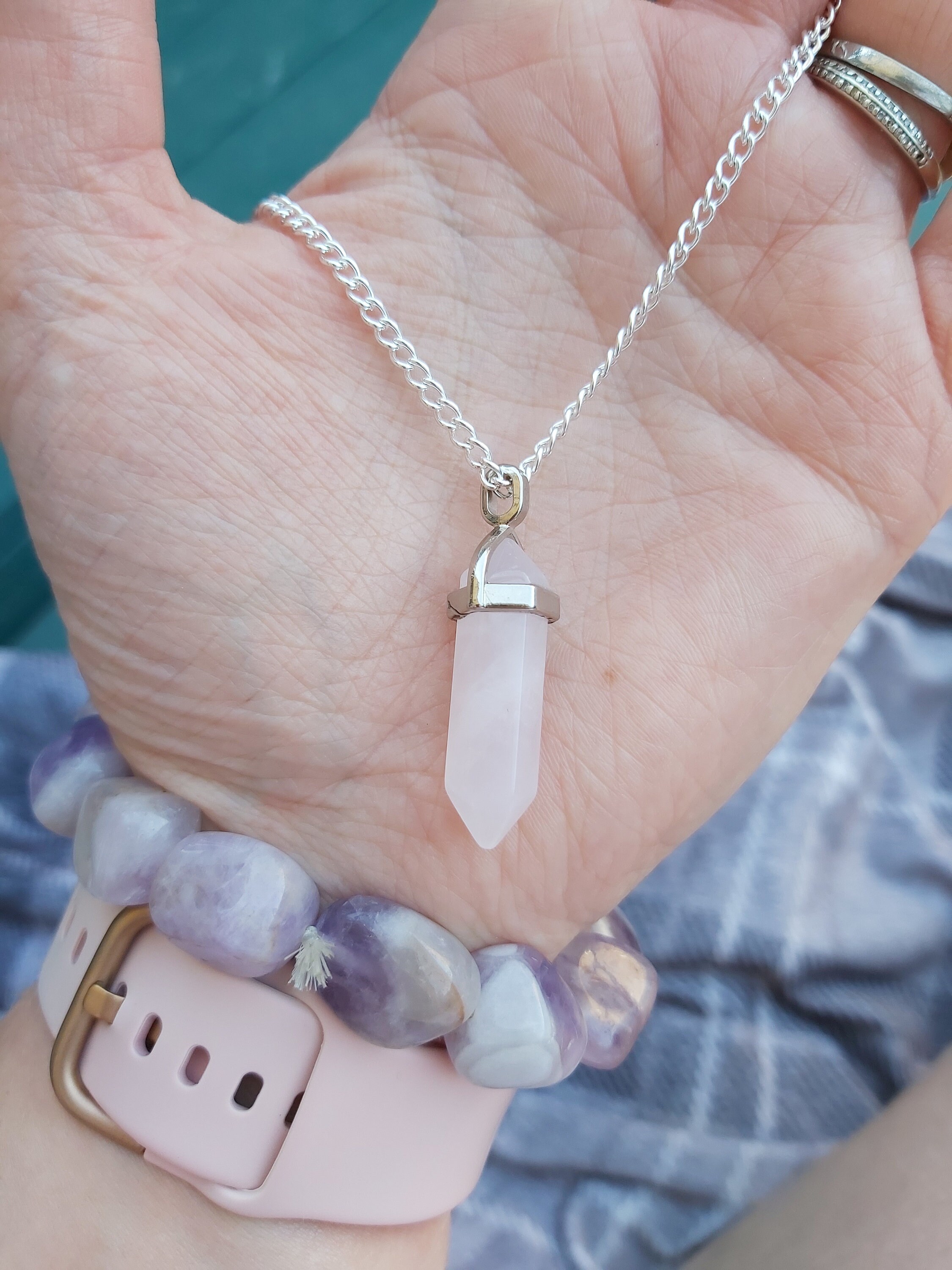 Rose Quartz Point Pendant Necklace 