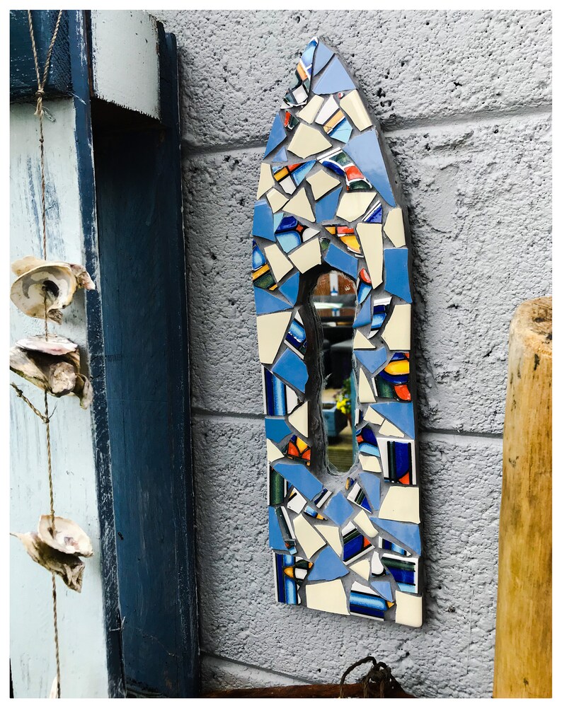 Mosaic Mirror Upcycled Mirror Recycled Tiles Mirror Etsy