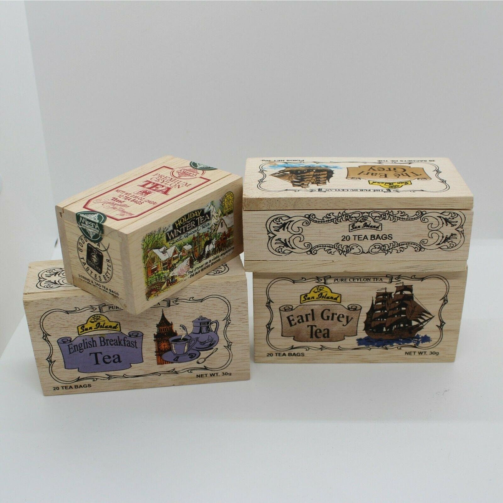 Lot of Seven Vintage Wooden Tea Boxes in 3 Sizes empty slide Etsy