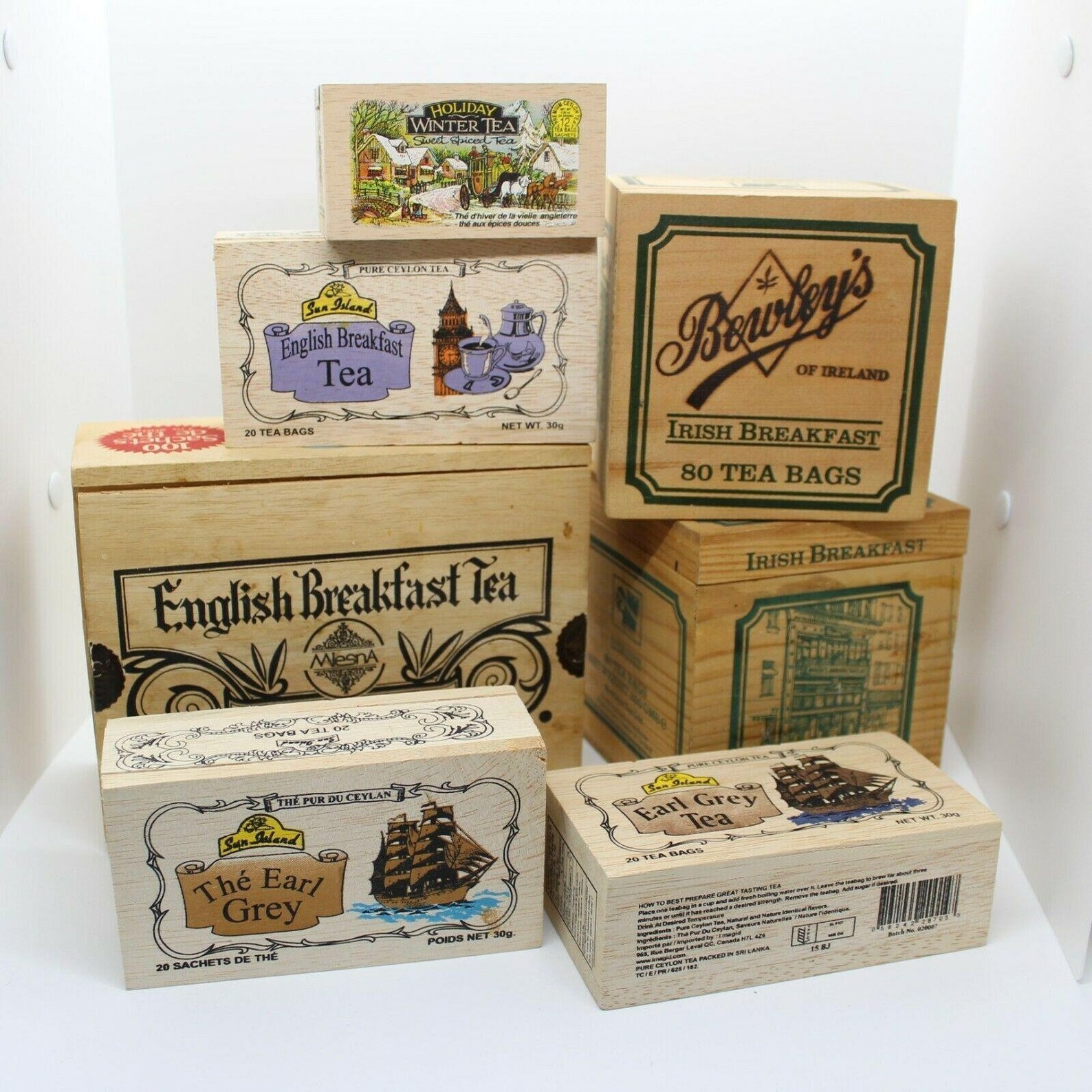 Lot of Seven Vintage Wooden Tea Boxes in 3 Sizes empty slide Etsy